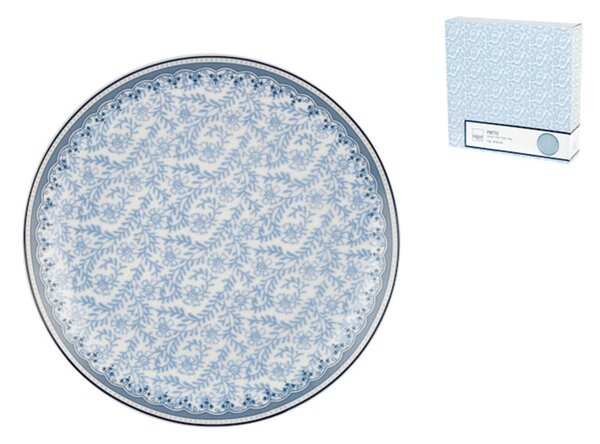 Set 3 piattini dolce Blue Dream in porcellana bianca decorata blu cm 20