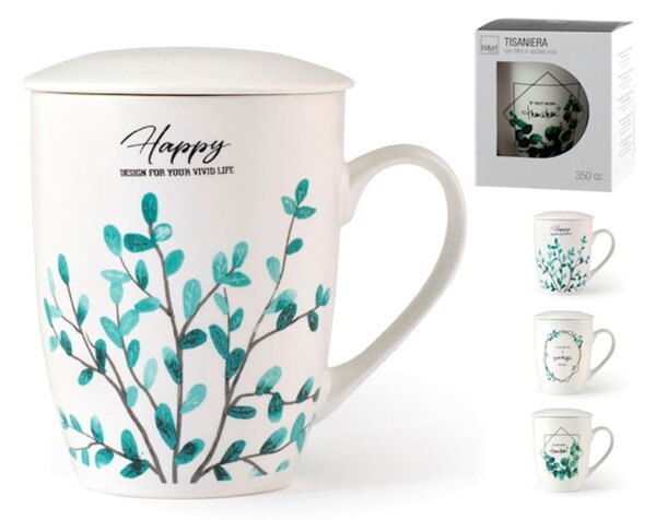Set 6 mug con filtro Botanic in new bone china decoro assortito 350 cc
