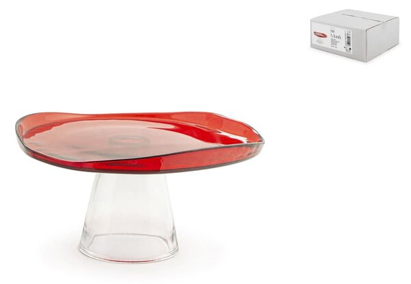Alzata Mush in vetro rosso con piede trasparente cm 21