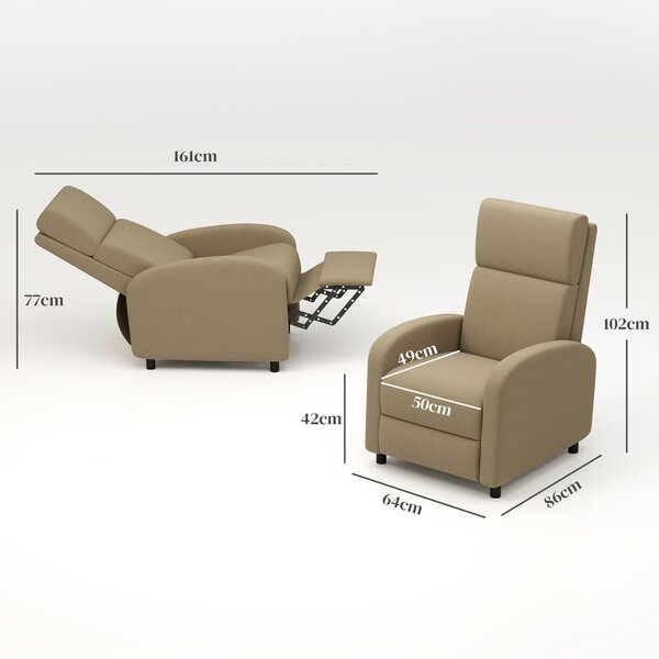 HOMCOM Poltrona sdraiata a 160° con Poggiapiedi in Tessuto, Sedia Manualmente Reclinabile Relax, Beige | Aosom Italy