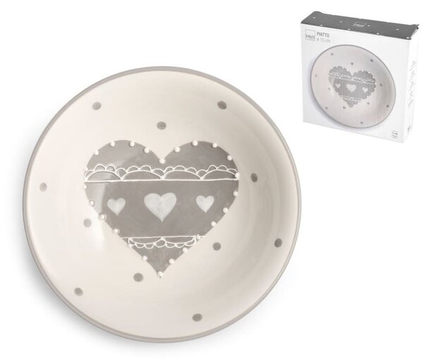 Piatto fondo Cuore Grigio in ceramica cm 15