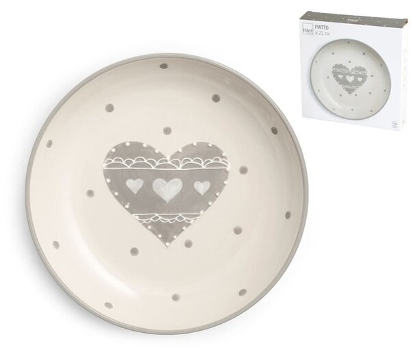 Piatto tondo Cuore Grigio in ceramica cm 23