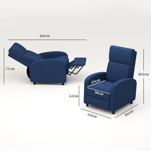 HOMCOM Poltrona Relax Reclinabile Manualmente a 160° con Poggiapiedi in Tessuto, Blu | Aosom Italy