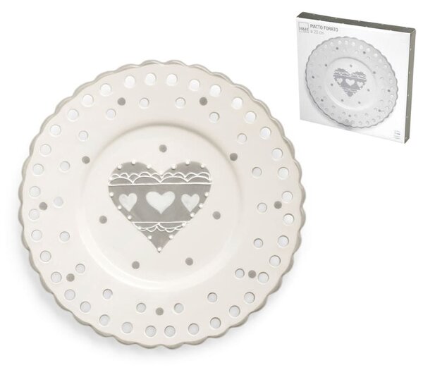 Piatto tondo forato Cuore Grigio in ceramica cm 20
