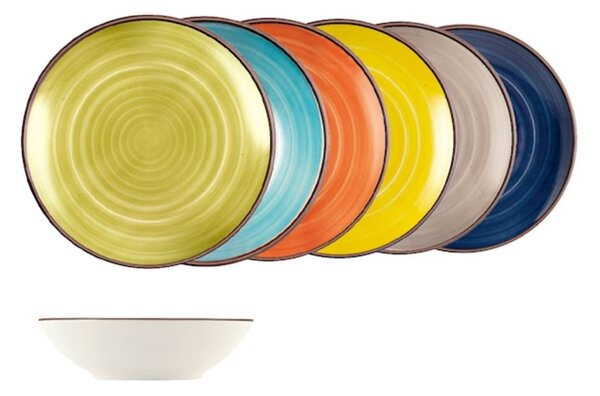 Set 12 piatti fondi Caribe in stoneware assortiti cm 20,5