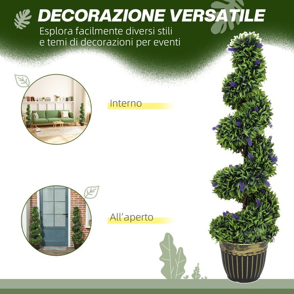 HOMCOM Set 2 Piante Artificiale a Spirale in PE da 115 cm con Vaso Incluso, Verde e Blu | Aosom Italy