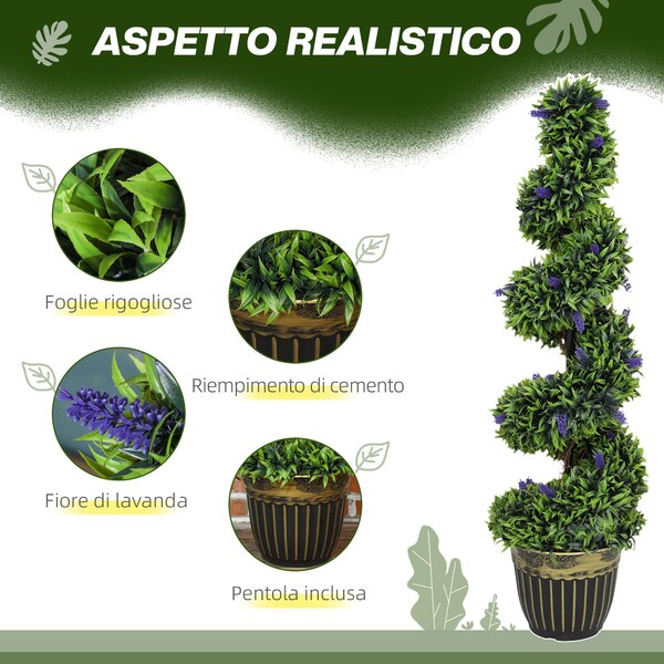 HOMCOM Set 2 Piante Artificiale a Spirale in PE da 115 cm con Vaso Incluso, Verde e Blu | Aosom Italy