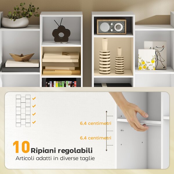 HOMCOM Libreria Moderna in Legno Alta 181 cm con 21 Scomparti e 10 Ripiani Regolabili, Bianco | Aosom Italy