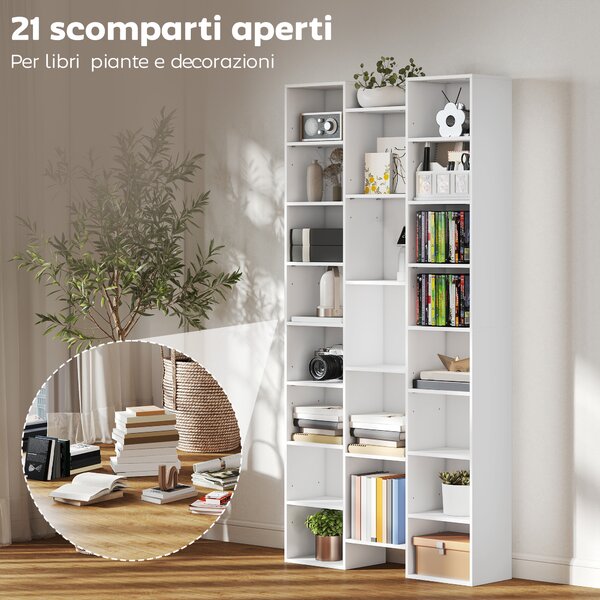 HOMCOM Libreria Moderna in Legno Alta 181 cm con 21 Scomparti e 10 Ripiani Regolabili, Bianco | Aosom Italy