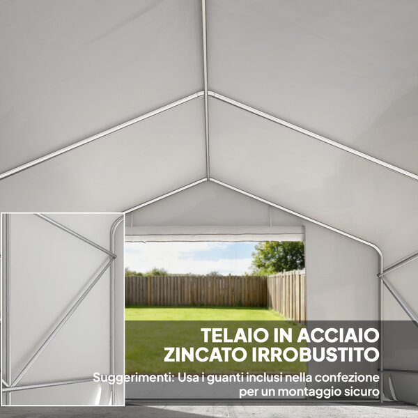 Outsunny Capanno da Giardino e Tenda Garage 3x3 m Impermeabile con Porta Avvolgibile, Metallo e PE, Bianco | Aosom Italy
