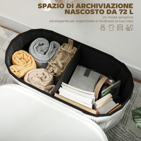 HOMCOM Pouf Contenitore Pieghevole con Vano da 72L e Rivestimento in Velluto, 76x38x35 cm, Crema | Aosom Italy