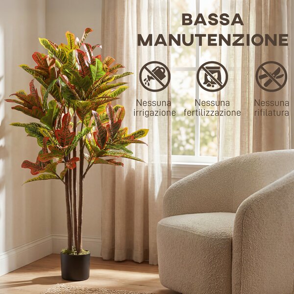 HOMCOM Pianta Artificiale di Croton Multicolore in PEVA e Legno con Vaso Contenitore in PP e Cemento, 55x55x120 cm | Aosom Italy