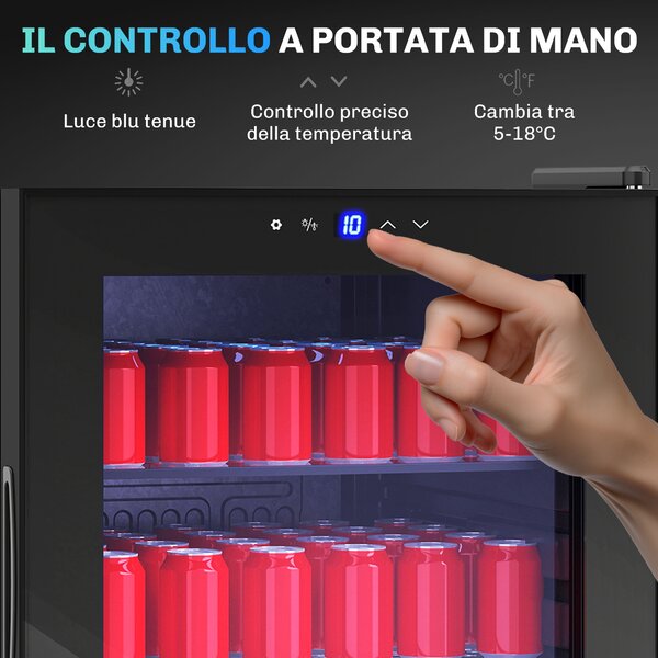HOMCOM Cantinetta Frigo per Vino da 92L con Ripiani Regolabili per 20 Bottiglie e 50 Lattine, 43x45x94 cm, Nero | Aosom Italy