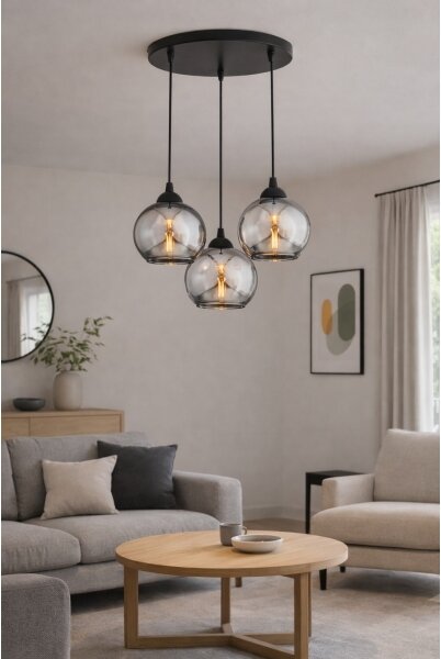 Brilagi - Lampadario sospeso su cavo DIOR 3xE27/60W/230V nero/grigio fumo
