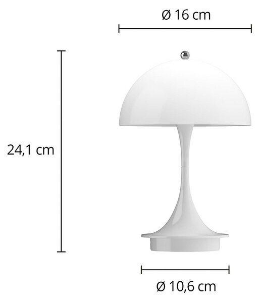 Louis Poulsen Lampada a batteria Panthella PORTABLE 160 V3 bianco opalino 160, dimmerabile, Bianco / Opale, Soggiorno / Sala da pranzo, Plastica, Design