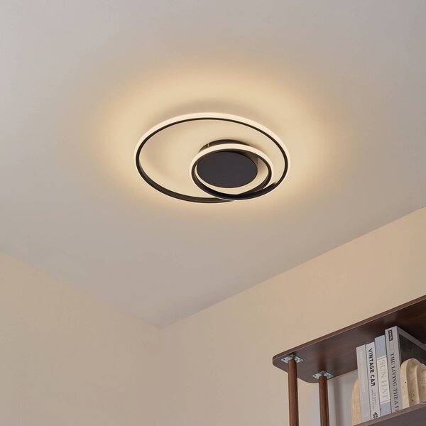 Plafoniera a LED Kyron Lindby, dimmerabile, Nero, Soggiorno / Sala da pranzo, Alluminio, Moderno, Plafoniera LED