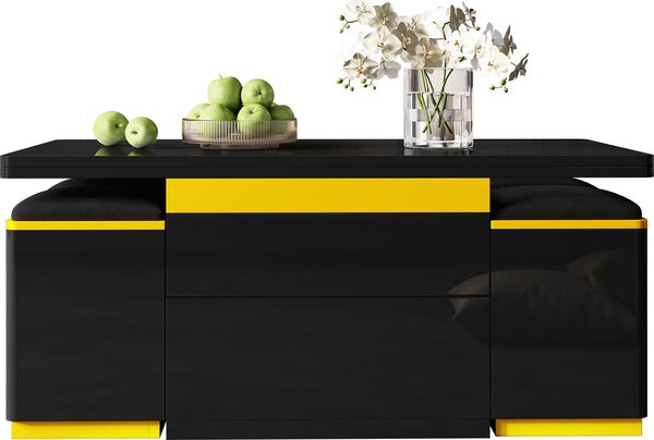 Fortuna Lai Tavolino moderno nero lucido, elegante tavolino, multifunzionale, regolabile in altezza, tavolo da pranzo pieghevole/mobili per soggiorno, 100 x 50 x 43 cm (L x P x A)
