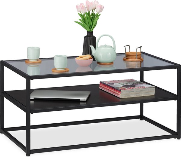 Relaxdays 10026789_0 relaxdays Couchtisch Glas schwarz 90,0cm x 50,0cm x 42,0 cm