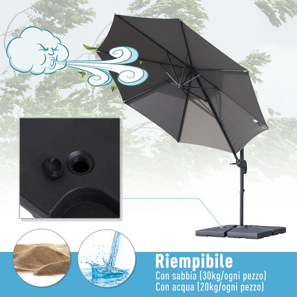 Outsunny Set 4 Basi a Croce per Ombrelloni da Giardino Riempibili con Acqua e Sabbia, Nero, 51x51x12 cm nero 4x :51x51x12cm