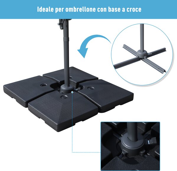 Outsunny Set 4 Basi a Croce per Ombrelloni da Giardino Riempibili con Acqua e Sabbia, Nero, 51x51x12 cm nero 4x :51x51x12cm