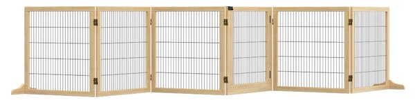 Fortuna Lai Barriera di sicurezza Barriera di sicurezza per cani con poggiapiedi, pieghevole bidirezionale, legno di pino, metallo, naturale, 432x36x70 cm