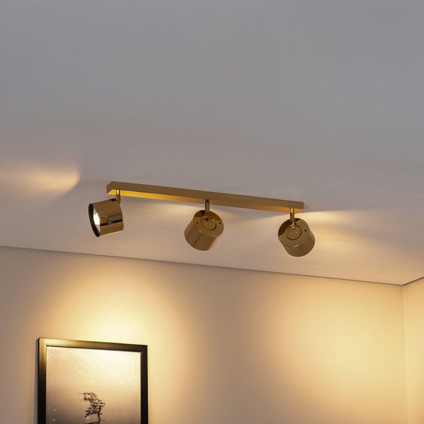 Faretto da soffitto Chloe orientabile, a 3 luci, acciaio color ottone Argon, dimmerabile, Ottone / Oro, Soggiorno / Sala da pranzo, Metallo, Moderno, Faretto