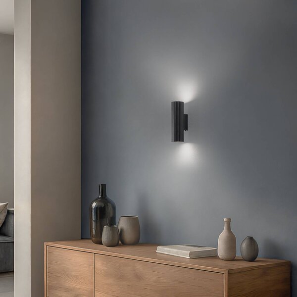Applique da parete Karbon SOLLUX LIGHTING, dimmerabile, Nero, Soggiorno / Sala da pranzo, Alluminio, Moderno, Applique
