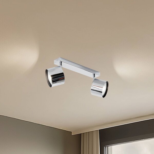 Faretto da soffitto Chloe, orientabile, 2 luci, acciaio cromato Chloe Argon, dimmerabile, Cromo / Argento, Soggiorno / Sala da pranzo, Metallo, Moderno, Faretto