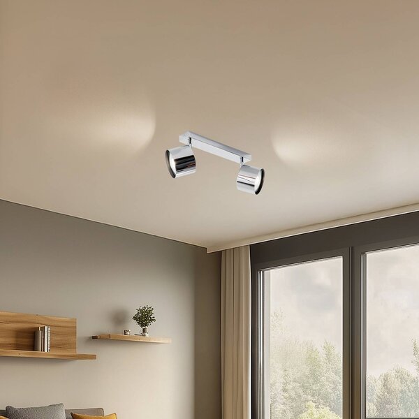Faretto da soffitto Chloe, orientabile, 2 luci, acciaio cromato Chloe Argon, dimmerabile, Cromo / Argento, Soggiorno / Sala da pranzo, Metallo, Moderno, Faretto