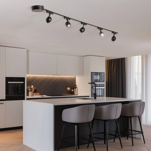 Sistema a binario Lumaro, faretti, 5 luci, nero, Ø6cm, 48V, dimmerabile Lumaro 48V Lindby,, Nero, Soggiorno / Sala da pranzo, Plastica, Moderno