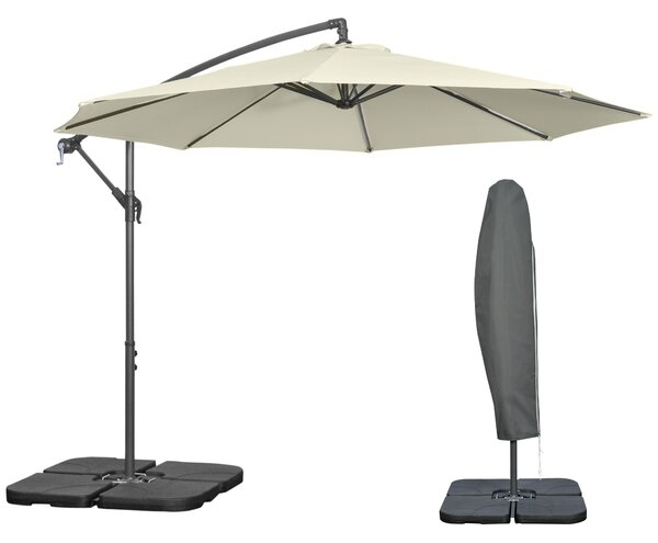 Outsunny Ombrellone Decentrato a 6 Stecche con Manovella e Base a Croce, in Metallo e Poliestere, Ø292x247 cm, Beige