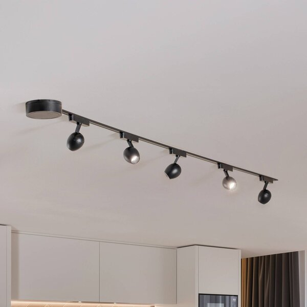 Sistema a binario Lumaro, faretti, 5 luci, nero, Ø6cm, 48V, dimmerabile Lumaro 48V Lindby,, Nero, Soggiorno / Sala da pranzo, Plastica, Moderno