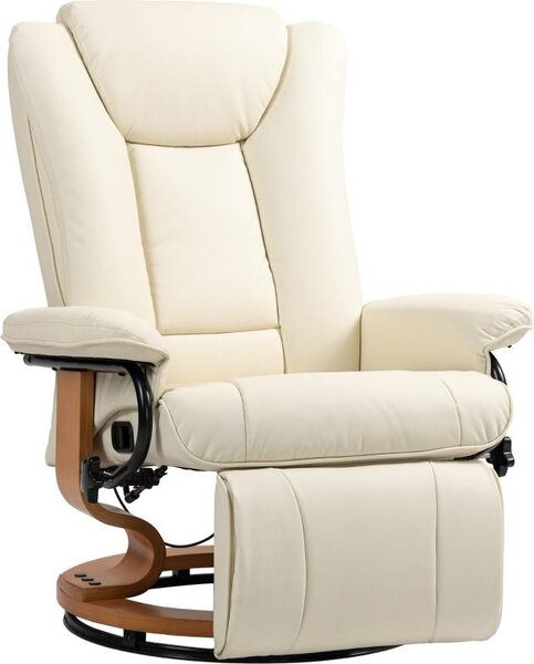 Poltrona relax girevole Fortuna Lai con funzione reclinabile e poggiapiedi fino a 150 kg, ecopelle bianco crema per soggiorno