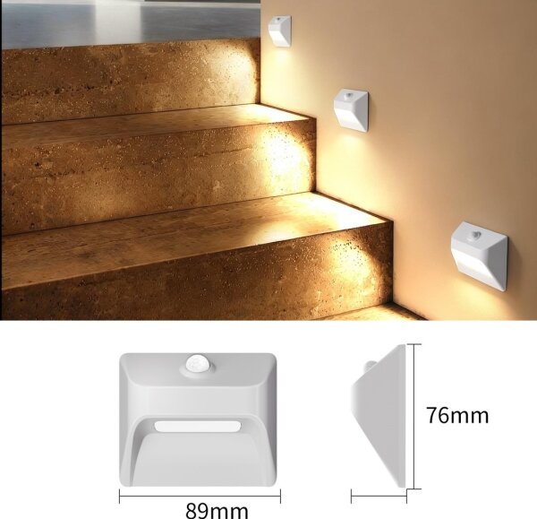 Immax 08308L - Luce LED ricaricabile per gradini con sensore STEP LIGHT, 0,3W/3,7V, 2200 mAh, IP53, bianco