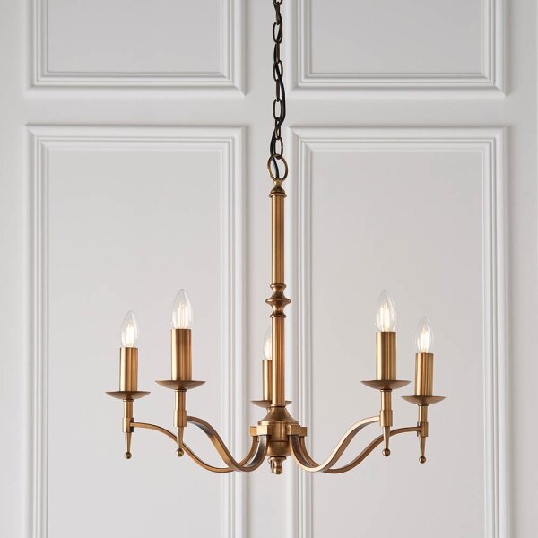 Endon 63627 - Lampadario a catena STANFORD 5xE14/40W/230V ottone/beige