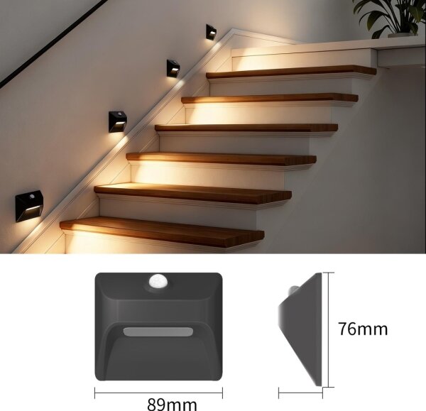 Immax 08307L - Lampada LED per gradini ricaricabile con sensore STEP LIGHT 0,3W/3,7V 2200 mAh IP53 nera