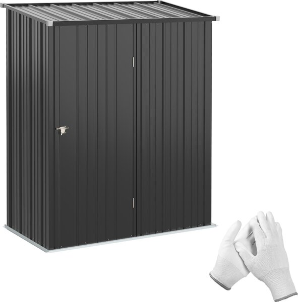Fortuna Lai Casetta per attrezzi 1,34 m² Armadio da giardino chiudibile a chiave con tetto a una falda in acciaio zincato, 161,5x94,5x196 cm, nero