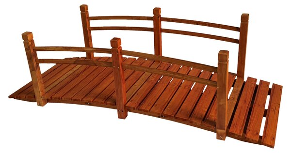 Ponte da giardino Relaxdays, con ringhiera, in legno di abete, per laghetto da giardino, A x L x P: 58 x 185 x 72 cm, 200 kg, ponte in legno, arancione