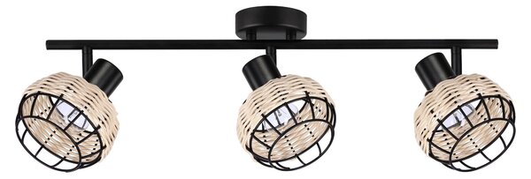 Lampada da soffitto con paralumi in metallo e rattan Juicy nera 3xE14x40W metallo dim.: 18x64x12 cm IP20 Candellux