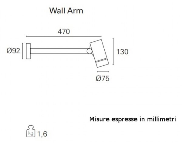 Applique moderno pan international shoot est754 wall arm led lampada parete alluminio - Pan International