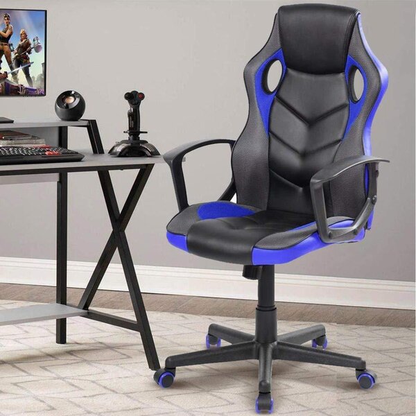 Sedia da gaming ergonomica, rivestita in ecopelle, con altezza regolabile e girevole
