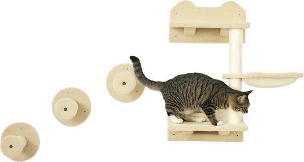 Fortuna Lai Gradini da arrampicata, parete da arrampicata, scala per gatti, set da 4 pezzi, con tiragraffi, amaca, beige+bianco crema, 40 x 28 x 73 cm