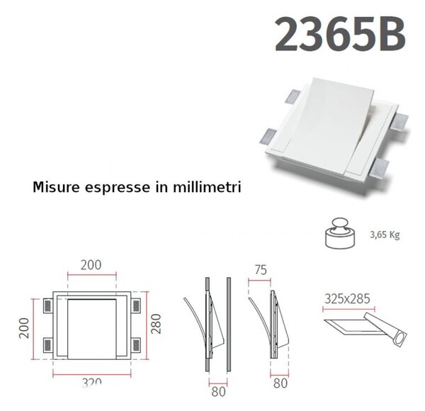 Applique incasso gesso belfiore 9010 lissio 2365b.3031 led wireless ip20 lampada parete cartongesso muro - Belfiore - 9010