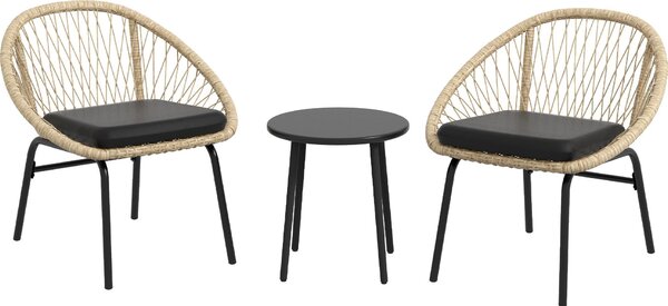 Fortuna Lai Set di mobili da giardino in rattan a 3 pezzi, set di mobili da balcone con tavolino e 2 sedie, set di sedute con cuscini, resistente alle intemperie, poliestere, giallo