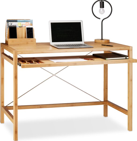 Scrivania in legno Relaxdays con cassetto per tastiera