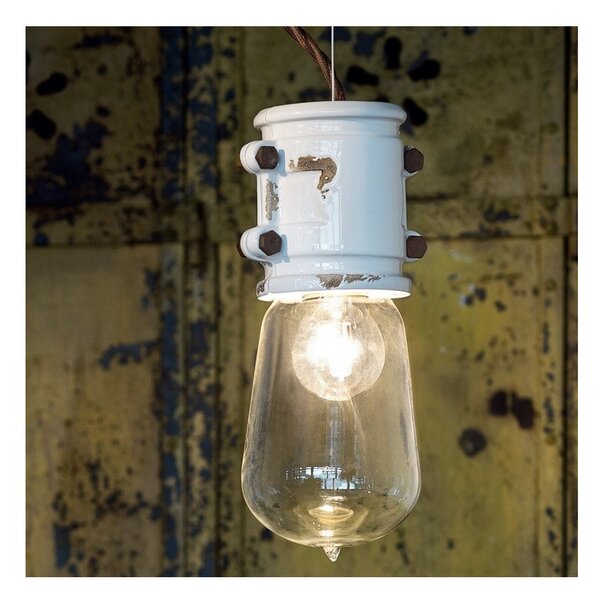 Lampadario rustico ferroluce retrò urban c1520 e27 led treccia ceramica sospensione - Retrò