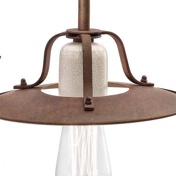 Lampadario rustico ferroluce retrò grunge c1436 e27 led metallo ceramica craquelè saliscendi - Retrò