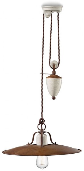 Lampadario rustico ferroluce retrò grunge c1436 e27 led metallo ceramica craquelè saliscendi - Retrò