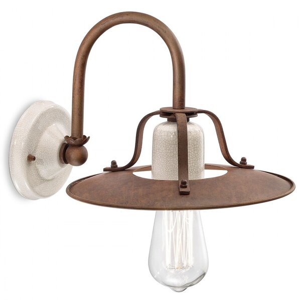 Applique rustico ferroluce retrò grunge c1430 e27 led metallo ceramica craquelè lampada parete - Retrò