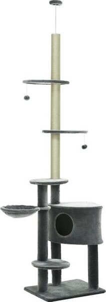 Fortuna Lai Tiragraffi alto fino al soffitto Altezza 220-265 cm Tiragraffi con palline, cuccia, amaca, tronchi in sisal, piattaforme Tiragraffi a più piani Tiragraffi per gatti di taglia media, grigio scuro